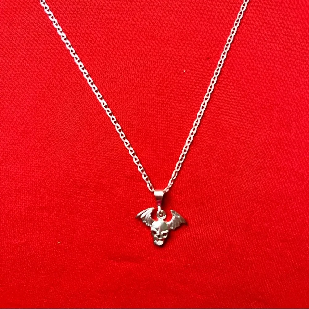 Silver‎ Winged Skull Pendant and chain Necklace